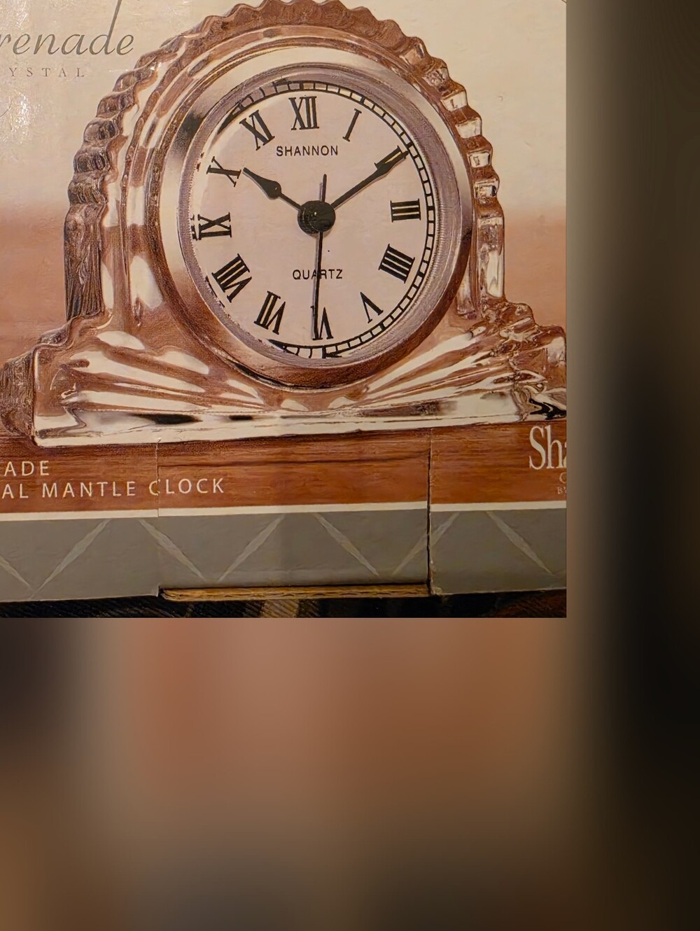 SHANNON Clear Crystal Mantel Clock with Black Roman Numerals New